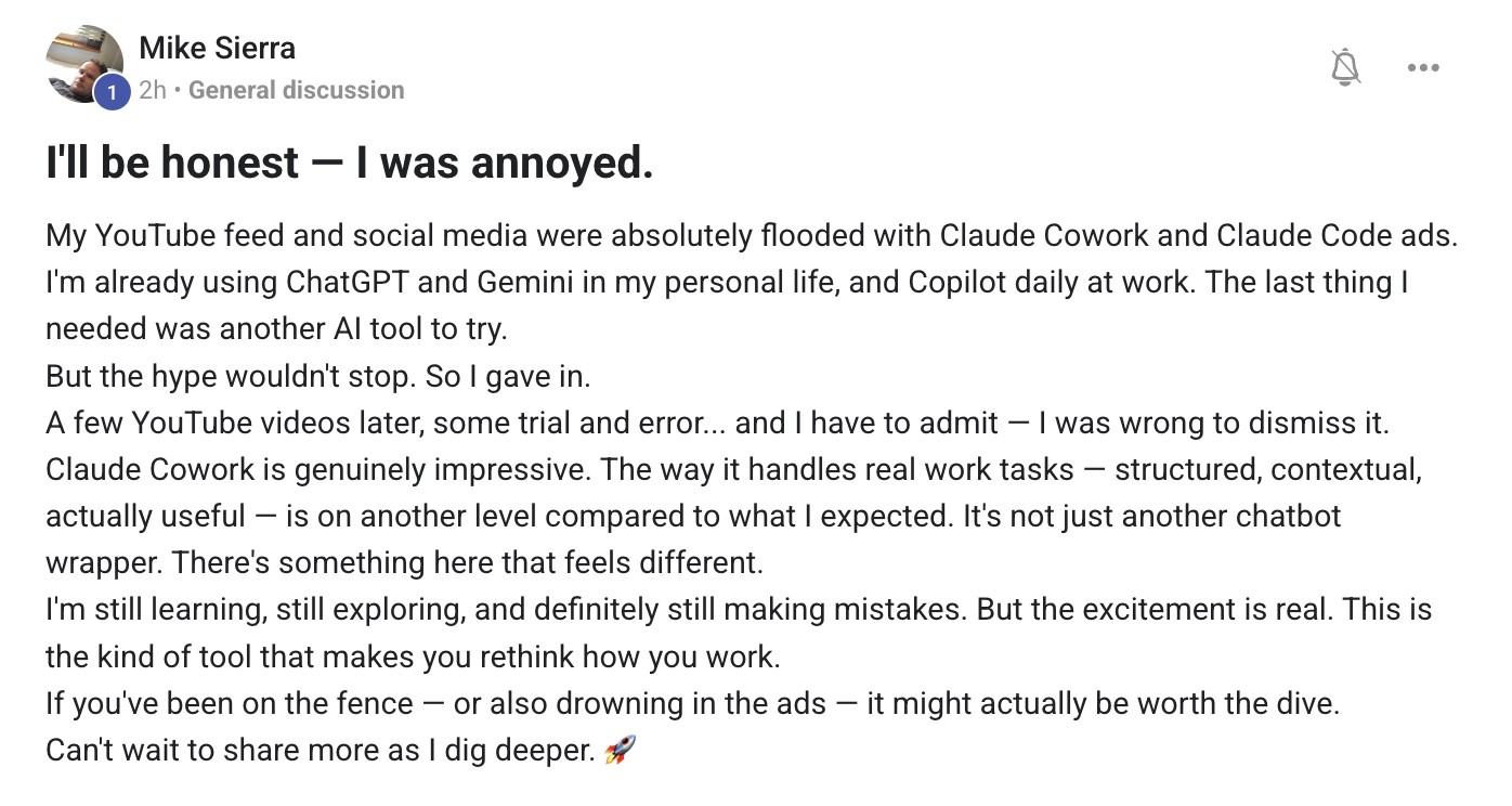 Member post: skeptic converted after trying Claude Cowork