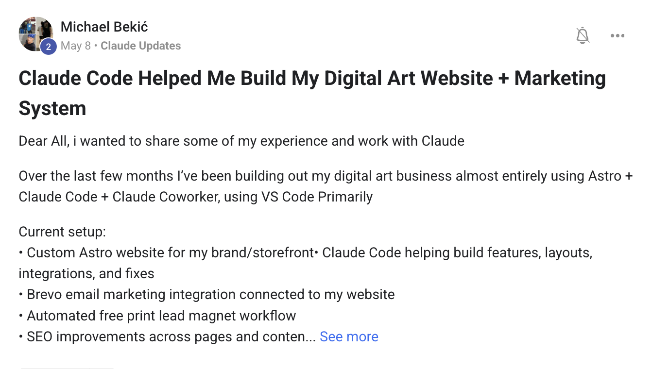 Real member post from inside the community