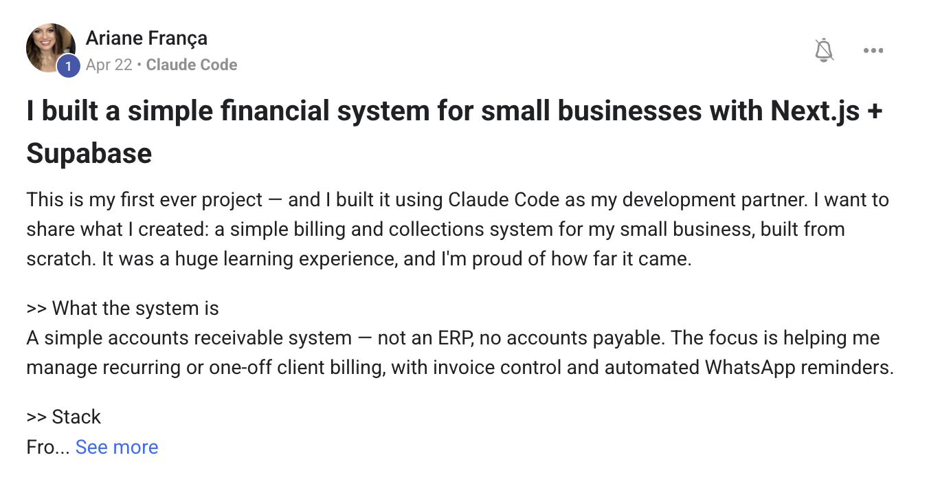 Member post: first-ever project, a billing system for a small business built with Claude Code